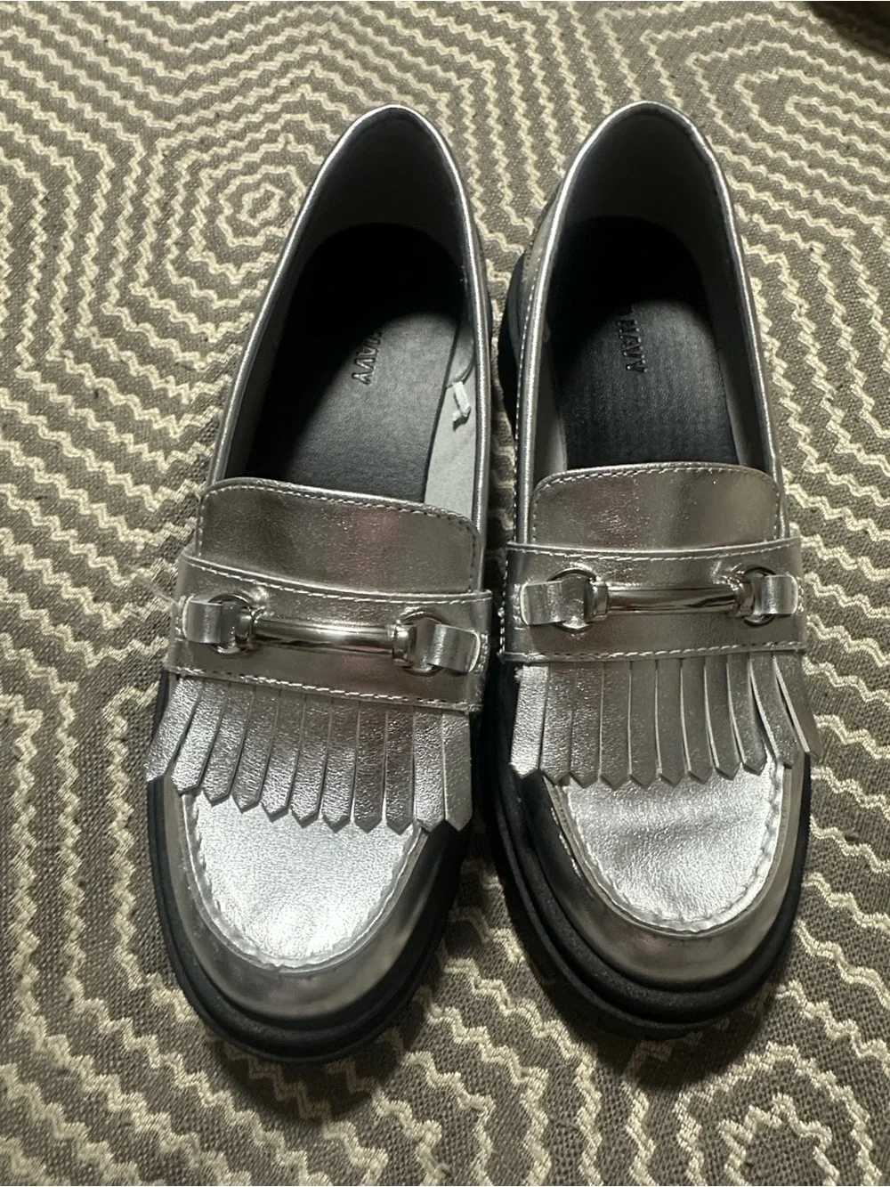 Old Navy Silver Fringed Penny Loafers